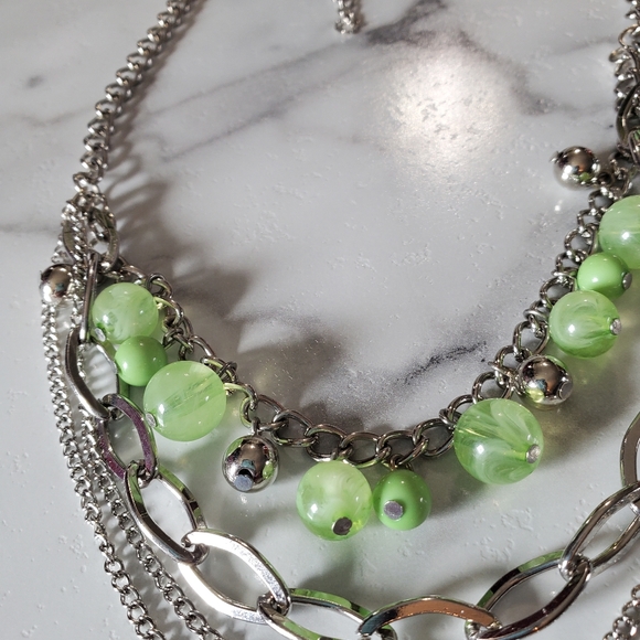 Silver Tone & Green Beads Multi Strand Necklace 💥3 for $24💥 - Picture 11 of 12